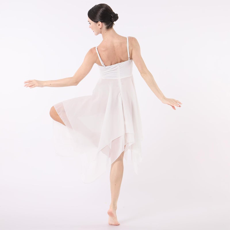 ODASDO Women Lyrical Dance Dress Ballet Modern Contemporary Dance Costume Spaghetti Straps Handerkerchief Hem Chiffon Flowy Skirt Ballroom Cha Cha Clothes White M - Image 5
