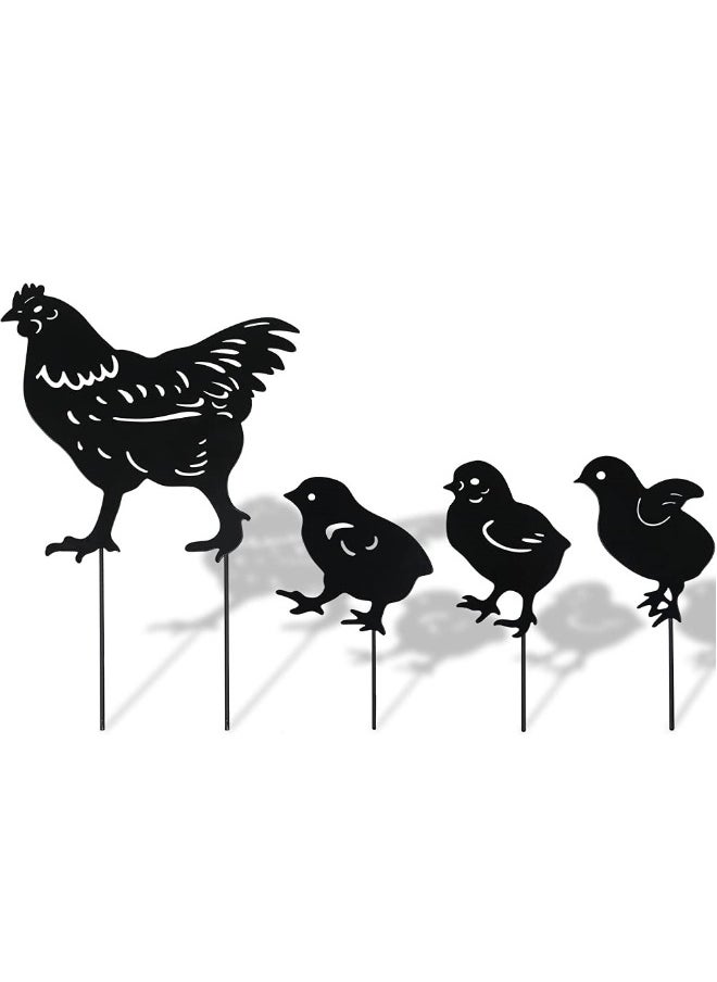 Generic Chicken Yard Art Metal Stakes, 4Pcs Metal Chicken Garden Stakes, Garden Insert Hen Sculpture Ornament, Metal Chicken Shape Statue, Chicken Art Silhouette Statue for Garden Decor Patio Outdoor  - Image 1