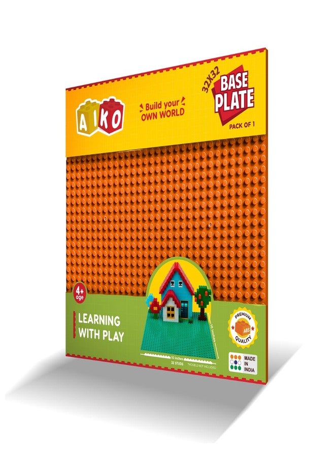 AIKO Classic Orange Base Plate – 32 x 32 Studs (10" x 10") | Durable ABS Plastic Building Base | Sturdy Foundation for Construction Play | Compatible with Major Block Brands | Ideal Gift for Kids 4+ - Image 1
