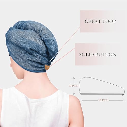 MAXOSHINE Hair Towel Wrap for Women-Quick Drying Microfiber Towel for Hair with Elastic Loop for Tying-Super Absorbent Head Towels Wrap for Ladies Hair Turban (Pack of 1 Dark Blue) - Image 5