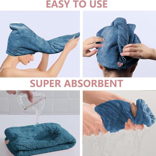MAXOSHINE Hair Towel Wrap for Women-Quick Drying Microfiber Towel for Hair with Elastic Loop for Tying-Super Absorbent Head Towels Wrap for Ladies Hair Turban (Pack of 1 Dark Blue) - Image 3