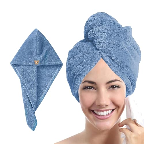 MAXOSHINE Hair Towel Wrap for Women-Quick Drying Microfiber Towel for Hair with Elastic Loop for Tying-Super Absorbent Head Towels Wrap for Ladies Hair Turban (Pack of 1 Dark Blue) - Image 1