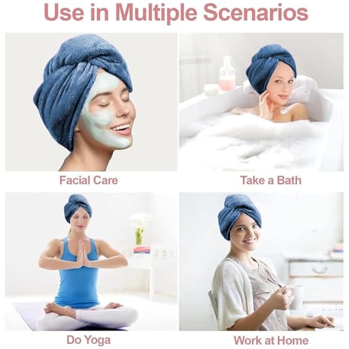 MAXOSHINE Hair Towel Wrap for Women-Quick Drying Microfiber Towel for Hair with Elastic Loop for Tying-Super Absorbent Head Towels Wrap for Ladies Hair Turban (Pack of 1 Dark Blue) - Image 4