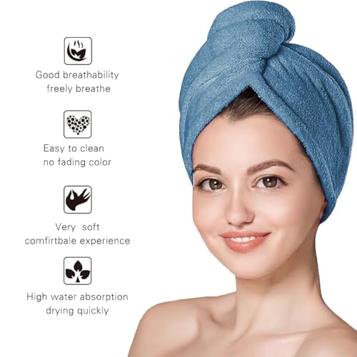 MAXOSHINE Hair Towel Wrap for Women-Quick Drying Microfiber Towel for Hair with Elastic Loop for Tying-Super Absorbent Head Towels Wrap for Ladies Hair Turban (Pack of 1 Dark Blue) - Image 2