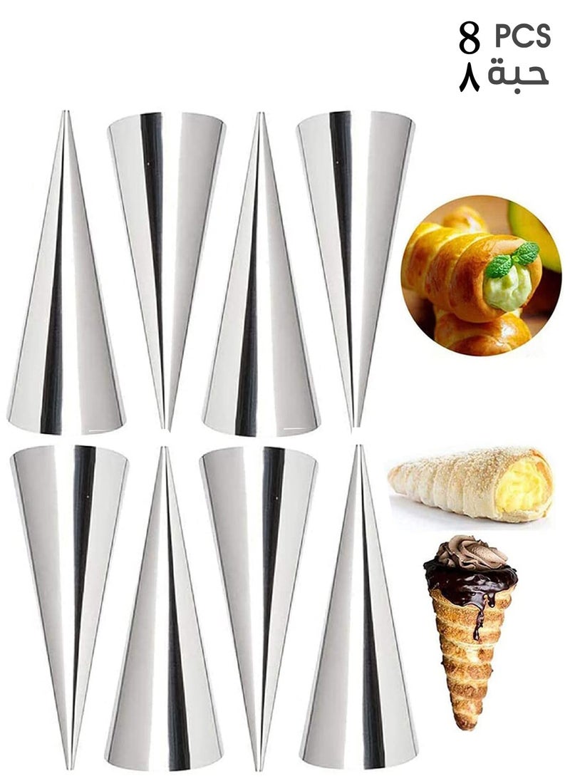 Generic - A Set Of 8 Stainless Steel Cones With A Conical Design For Preparing Waffles Puff Pastries And Croissants. - Image 1