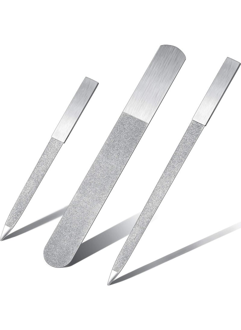 Mudder Mudder 3 Pieces Diamond Nail Files Stainless Steel Double Side Metal Nail Buffer Natural Fingernail Emery Boards Manicure Pedicure Tool Shaping and Smoothing for Salon Home Travel Women Men (Silver) 