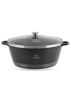 Life Smile 32cm (9.5 Liter) LIFE SMILE Cooking Pot | aluminum Soup Pot With Glass Lid | 100% PFOA Free, Fixed Handle | Multi Layer Non-Stick Granite Coating | oven safe  - Image 1