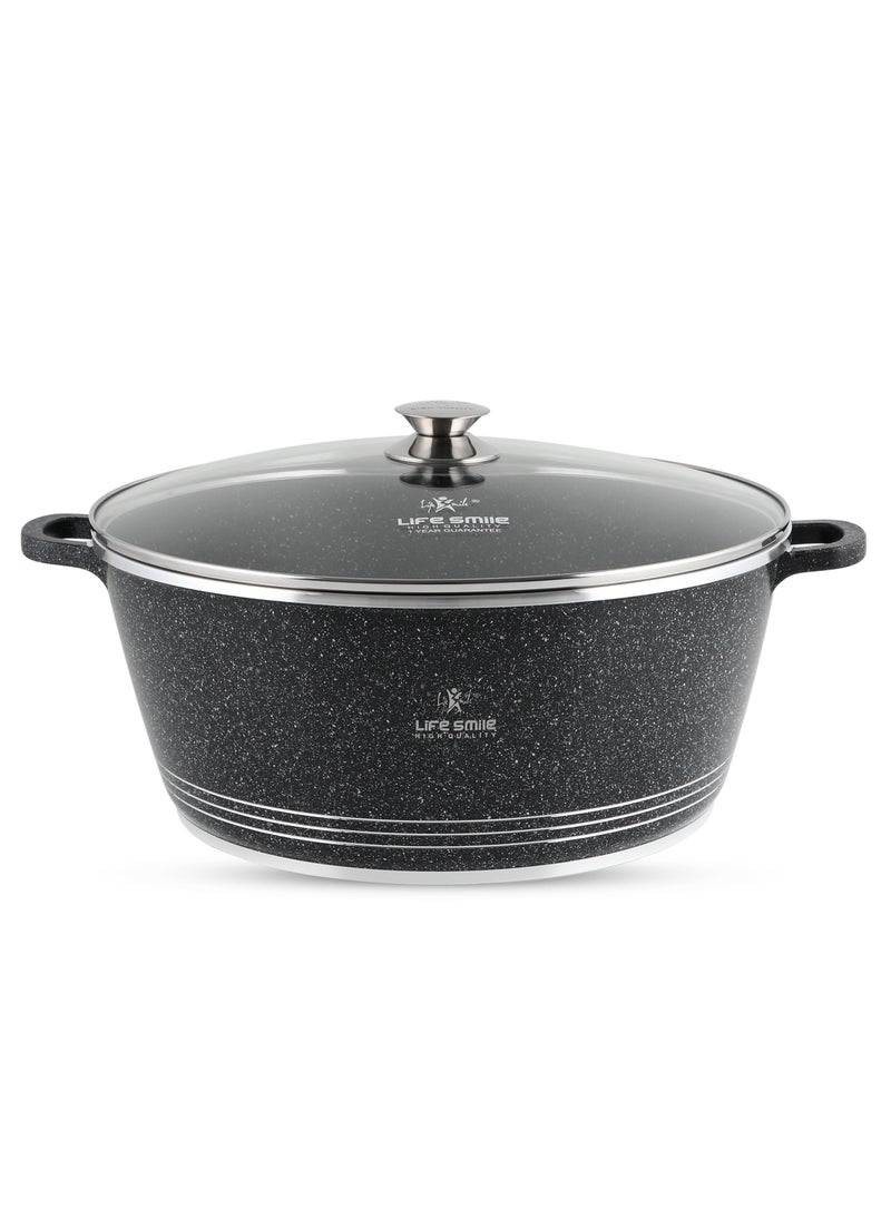 Life Smile 32cm (9.5 Liter) LIFE SMILE Cooking Pot | aluminum Soup Pot With Glass Lid | 100% PFOA Free, Fixed Handle | Multi Layer Non-Stick Granite Coating | oven safe  - Image 1
