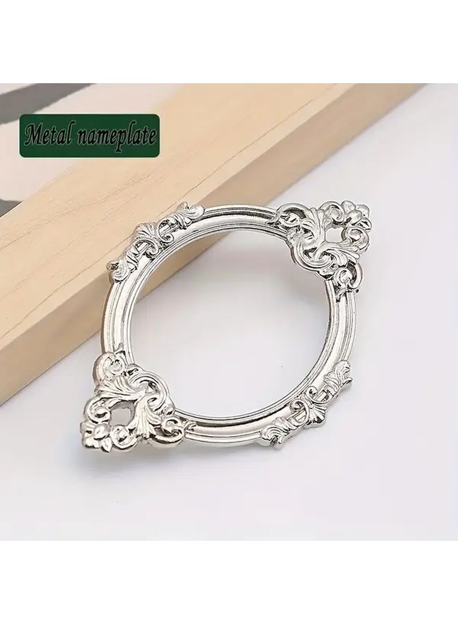 إطار بطاقة عمل كلاسيكي من السبائك الفضي 2 قطعة تصميم دائري مع حدود ذهبية مزخرفة للاستخدام في المكتب أو الشخصي - Image 4