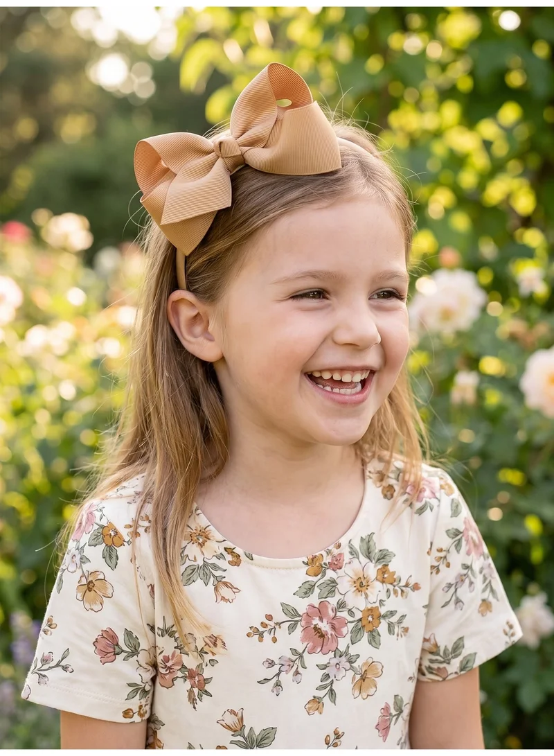 Lion Llama Khaki&white Kids Girls Cute Bowknot Headband, Handmade Cloth Twisted Bow Hairband for Children, Soft Sweet Style Hair Accessory -khaki & White (2-piece set) for Women | Best Price UAE