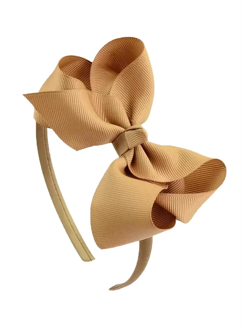 Lion Llama Khaki&white Kids Girls Cute Bowknot Headband, Handmade Cloth Twisted Bow Hairband for Children, Soft Sweet Style Hair Accessory -khaki & White (2-piece set) for Women | Best Price UAE
