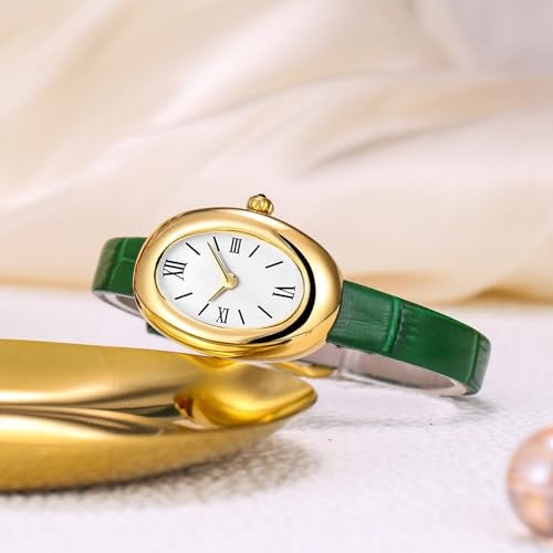 MASTOP Bracelet Watch for Women Elegant 24mm Oval Dial Bangle Watch Gold Jewelry Style Quartz Wristwatch Gift for Her Green - Image 3