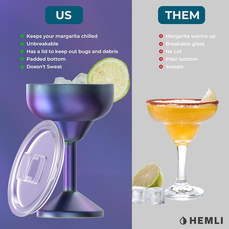 Hemli Insulated Margarita Glass, Cocktail Tumbler with Lid, Stainless Steel Vacuum Insulated, Keeps Drinks Cold for 12 Hours - Image 3