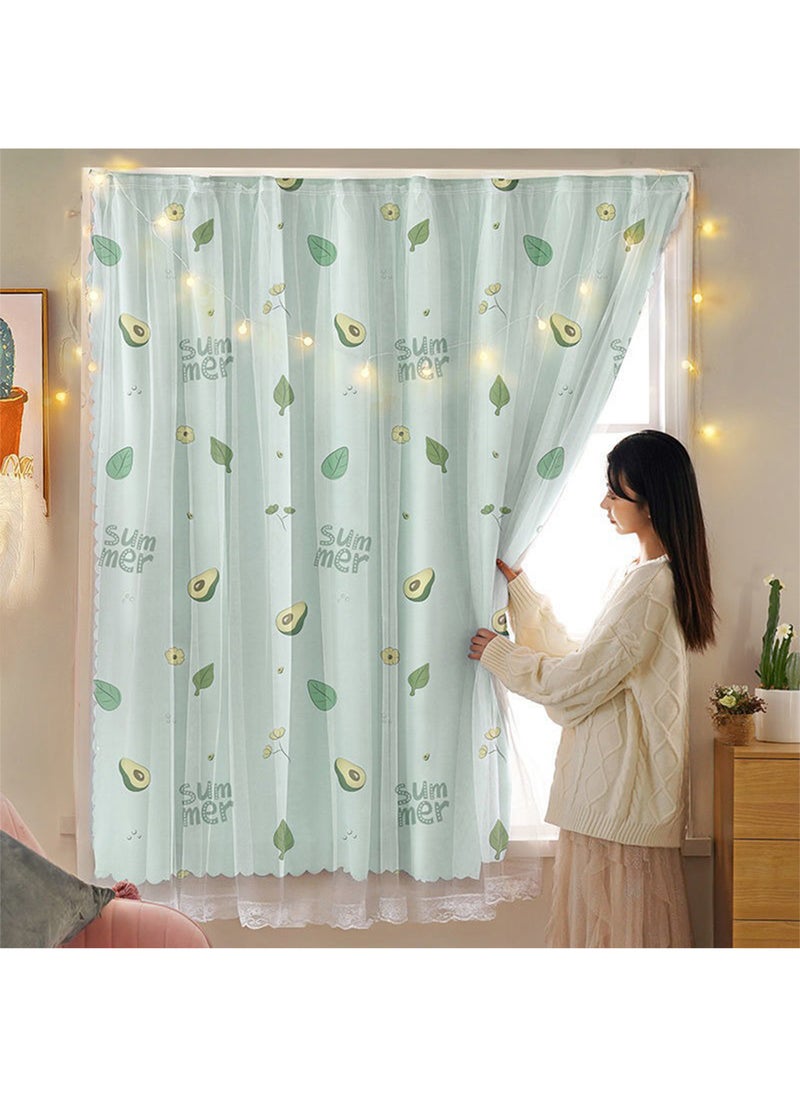 Generic - Velcro Double Layer Cartoon Pattern Blackout Curtains, 1 Panel Without Rods Window Curtains for Bedroom, Living Room (Avocado Pattern, 100W x 200H cm) - Image 1