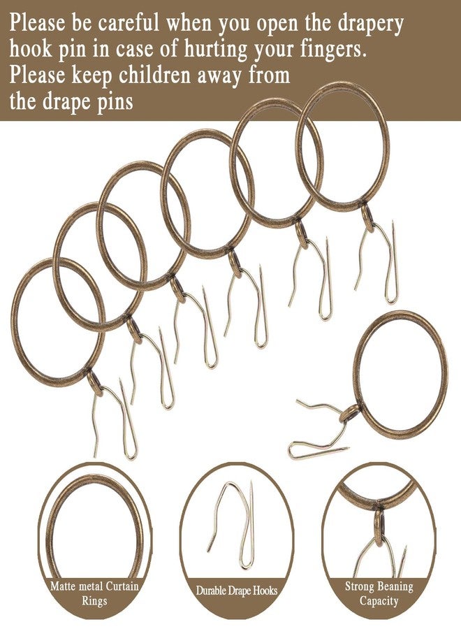 TXZWJZ Curtain Rings with Hooks Rustproof Metal Drapery Rings with Eyelets and Pinch Pleat Curtain Hooks for Window Door Shower Curtain 1.25 Inch Inner Diameter 24 Pack Brass TXZWJZ - Image 2
