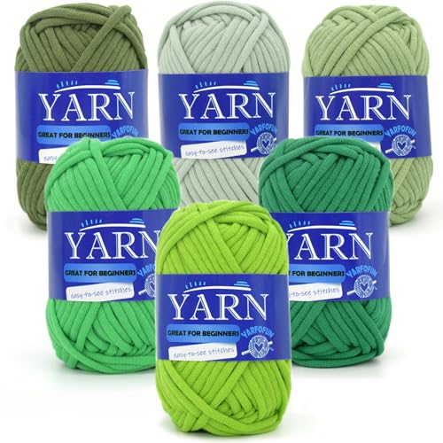 YARFOFUN 6 Pack Cotton Crochet Yarn for Beginners Olive Avocado Green with EasytoSee Stitches - Image 1