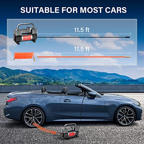 GSPSCN Tire Inflator Heavy Duty Double Cylinders, Portable Metal DC 12V Air Compressor - Car Accessories, 150PSI Tire Pump with Adapter for Car, Truck, SUV Tires, Dinghy, Air Bed etc (Titanium) - Image 2