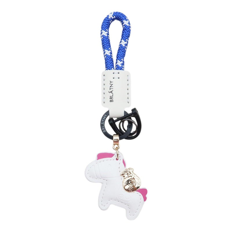 White Cowhide Leather Good Luck Horse Pendant Keychain for Couples - Image 1