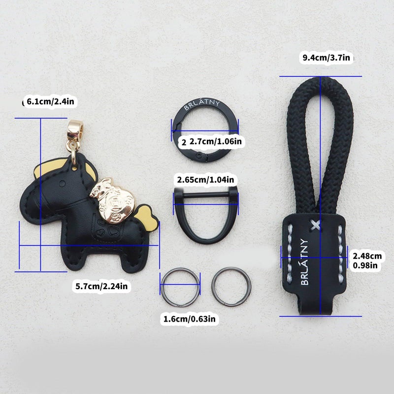White Cowhide Leather Good Luck Horse Pendant Keychain for Couples - Image 5