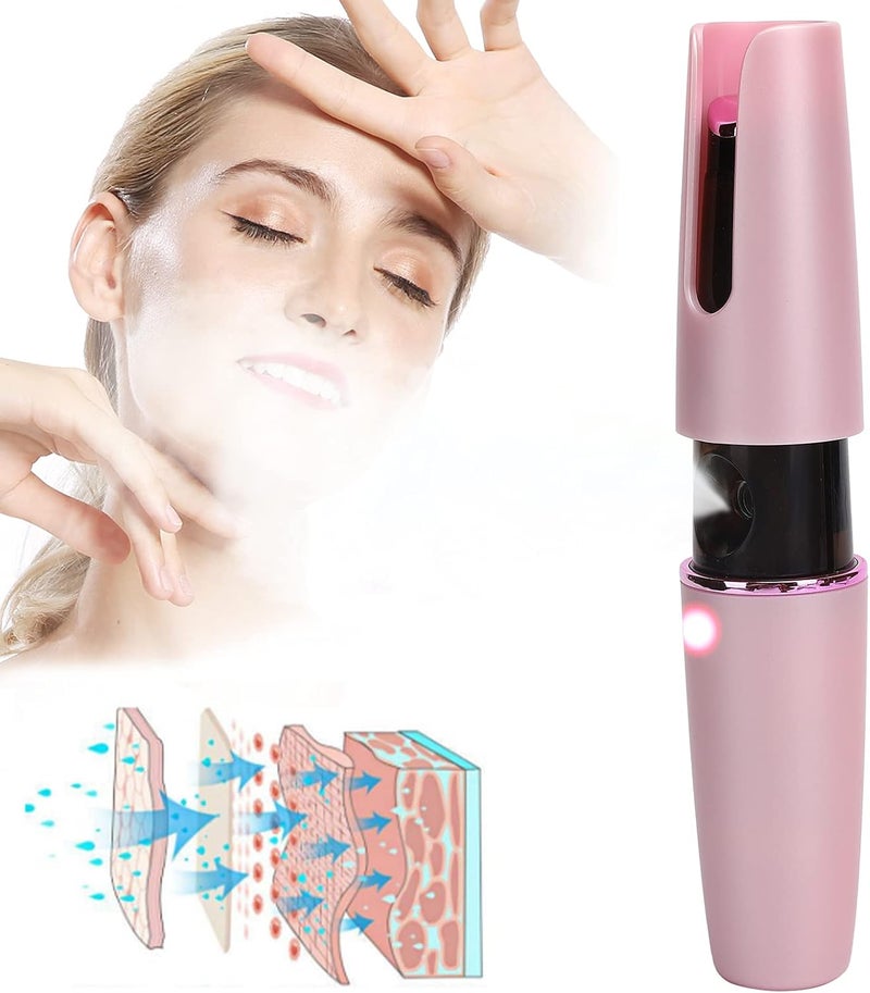 USB Charging Handheld Facial Mist Sprayer Portable Nano Cooling Skin Moisturizing Spray Rechargeable Lightweight for Home Office Travel ABS Material 7ml Water Tank (Pink) - Image 3