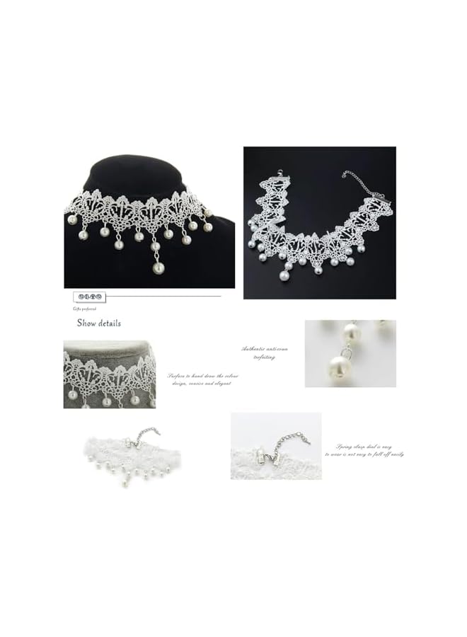 The Bros 6Pcs Lace Mask, Lace Collar, Crystal Necklace, Pearl And Lace Fingerless Gloves, Suitable For Young Girls And Women, Made From Soft Material  - Image 2