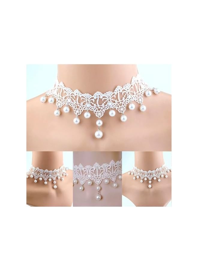 The Bros 6Pcs Lace Mask, Lace Collar, Crystal Necklace, Pearl And Lace Fingerless Gloves, Suitable For Young Girls And Women, Made From Soft Material  - Image 4
