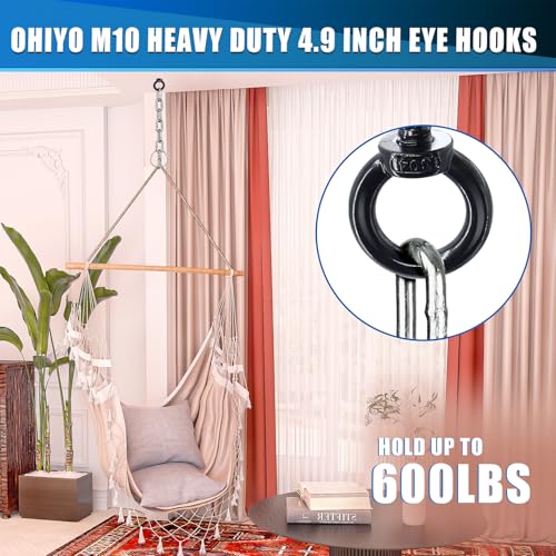 OHIYO 5 Inch Heavy Duty Eye Hooks M10 Eyelet Screw Load Capacity 600LBS Heavy Duty Screw in Eye Hooks for Hammock Stand, Swing Chair, Yoga, Heavy Indoor & Outdoor Uses (Black) - Image 5