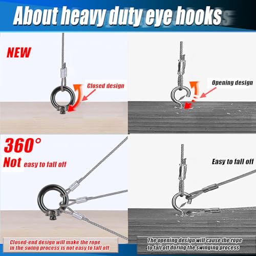 OHIYO 5 Inch Heavy Duty Eye Hooks M10 Eyelet Screw Load Capacity 600LBS Heavy Duty Screw in Eye Hooks for Hammock Stand, Swing Chair, Yoga, Heavy Indoor & Outdoor Uses (Black) - Image 4