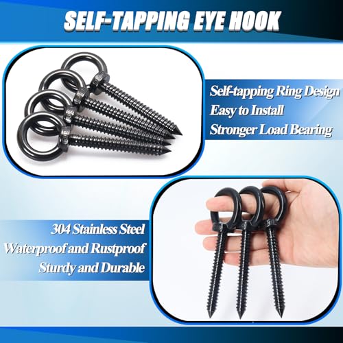 OHIYO 5 Inch Heavy Duty Eye Hooks M10 Eyelet Screw Load Capacity 600LBS Heavy Duty Screw in Eye Hooks for Hammock Stand, Swing Chair, Yoga, Heavy Indoor & Outdoor Uses (Black) - Image 3