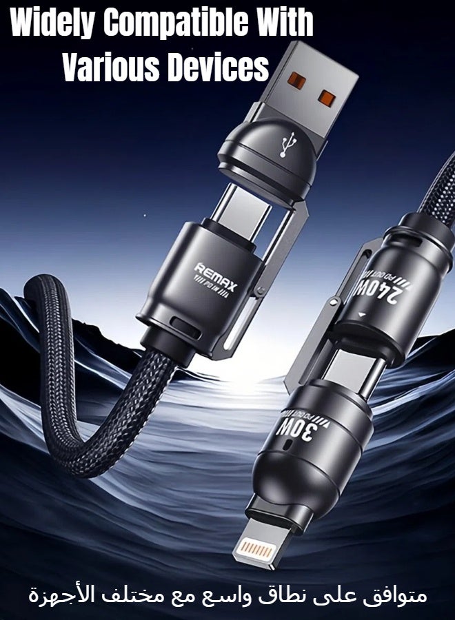 ريماكس كابل بيانات C7 مضفر بطول 1.5 متر، من نوع USB-A+C إلى C+L، يدعم الشحن السريع من النوع C-C بقدرة 240 واط بتقنية PD، مصنوع من سبائك الزنك المضفرة، حاصل على شهادة MFi، متوافق مع أجهزة USB-A/C و Lightning وغيرها. (أسود) - Image 3