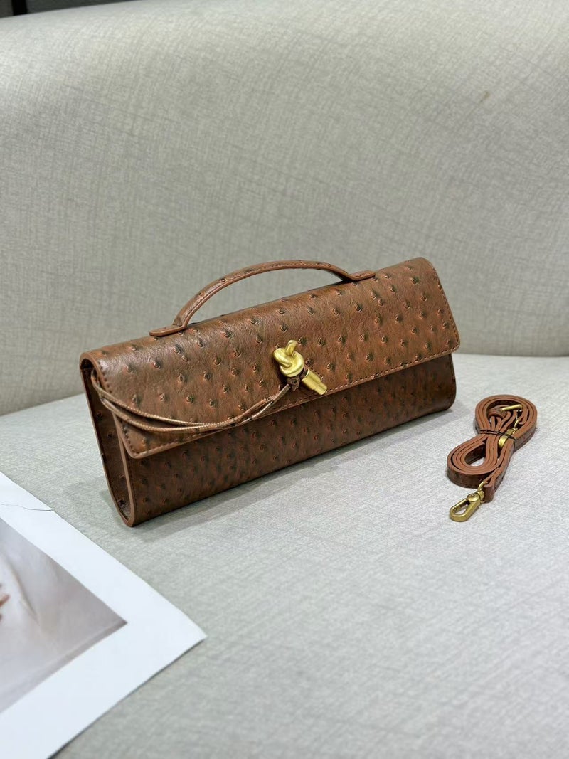 Ostrich Pattern Latch Lockbuckle Niche Horizontal Bag High-End Sense Baguette Shoulder Bag Women'S Underarm Clutch Bag - Image 1
