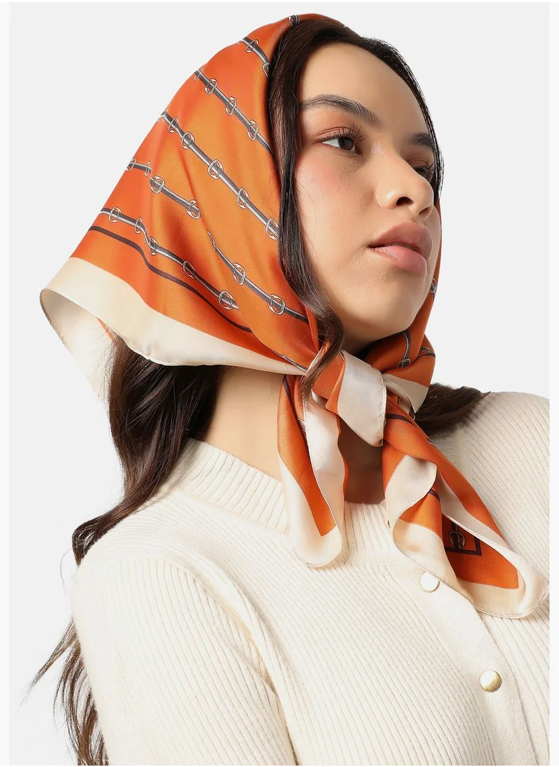 Haute Sauce Satin Plain Border Striped Head Scarf For Women