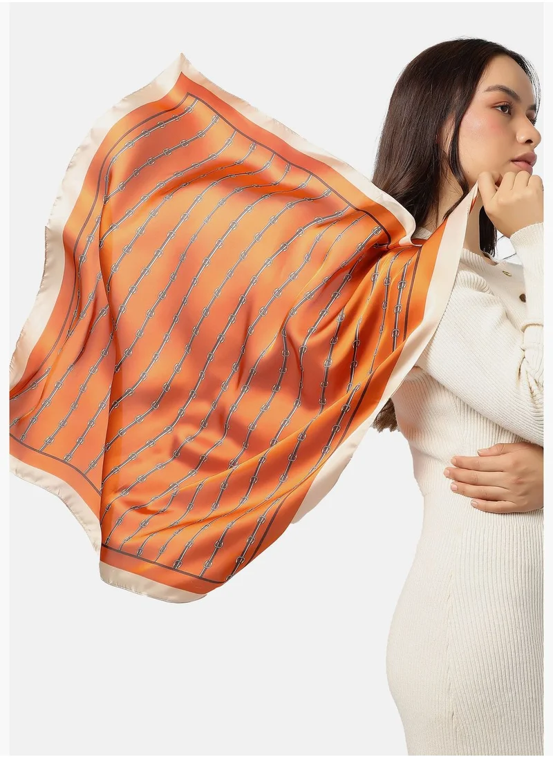 Haute Sauce Satin Plain Border Striped Head Scarf For Women