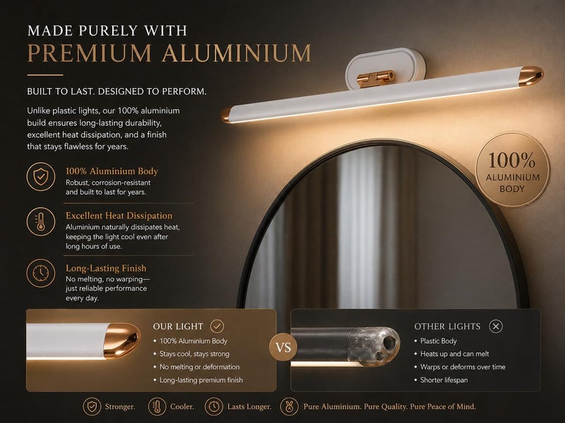 FILLISKA® Modern LED Picture/Dressing/Vanity/Bathroom/Mirror Light with 3 Step Light Mode & Adjustable Head (White,WarmWhite and Neutral White)(2 Year Warranty) (12 Watt White & Rosegold) - Image 3