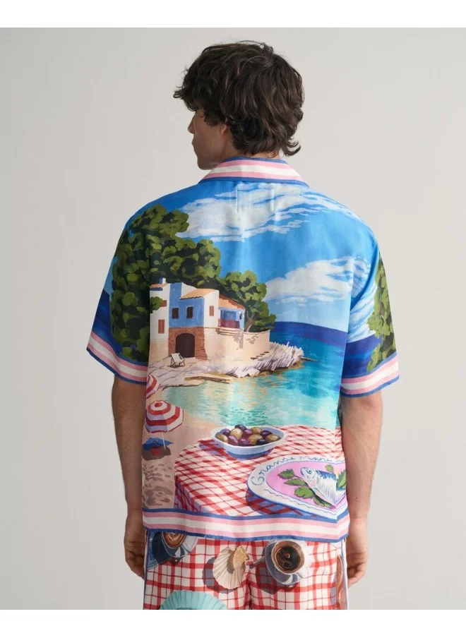 غانت Gant Relaxed Fit Scenery Print Silk Shirt