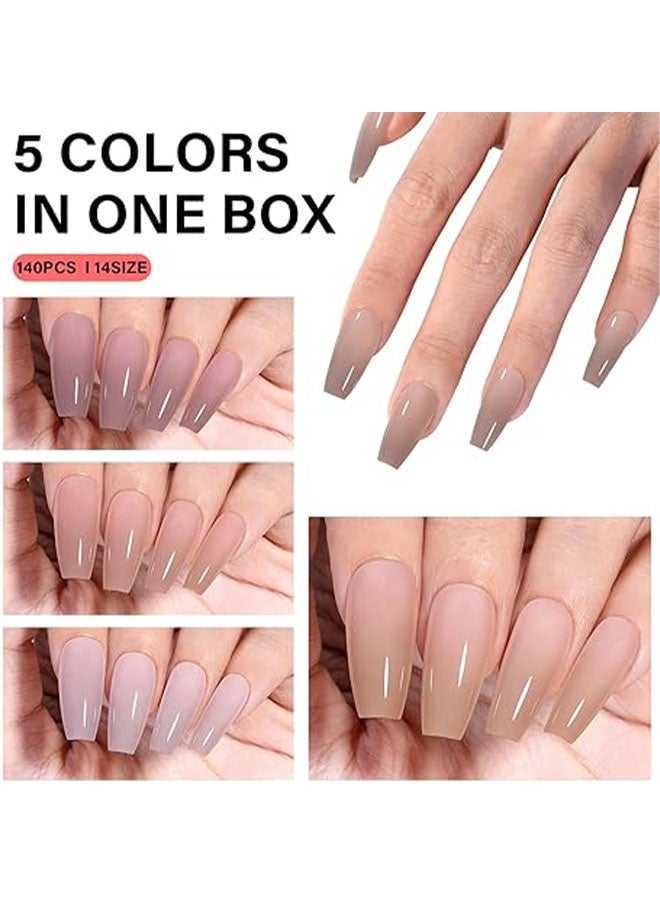 Happy D 140 stick-on nails, 14 sizes, medium trapezoid fake nails, invisible and durable, perfect for DIY nails, nail salons, parties, everyday wear, and gifting to women. Suitable for stick-on nails, French nails, fake nails, wearable nails, acrylic nails, and artificial nails (nude tones mixed in 4 colors). - Image 3
