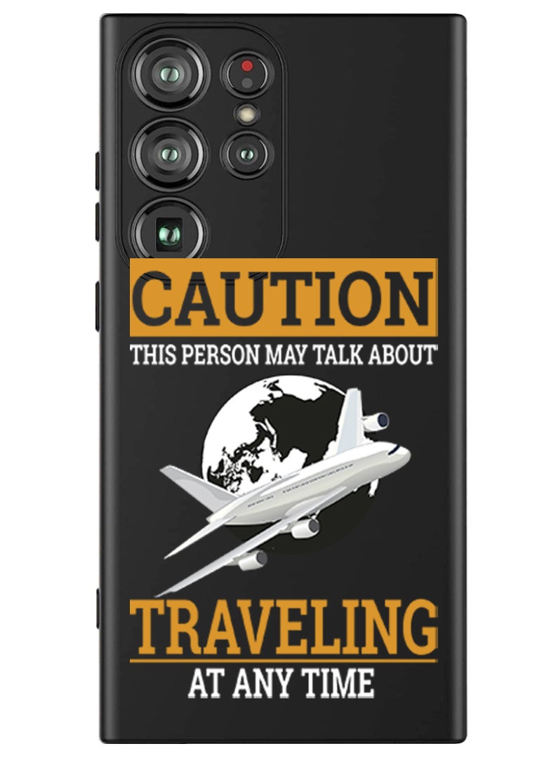 Theodor Protective Slim Fit Case Liquid Silicone Cover with Full Body Protection Anti-Scratch Shockproof Case For Samsung Galaxy S24 Ultra (Black) - Caution Travelling at anytime - Image 1
