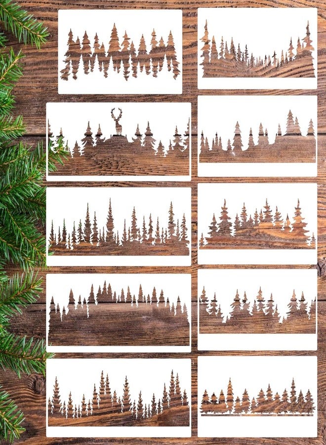 zosylley Pine Tree Stencils Tree Stencil Forest Stencil Wood Burning Stencils Patterns Reusable Drawing Templates for Painting on Wood Wall Fabric Furniture - Image 1