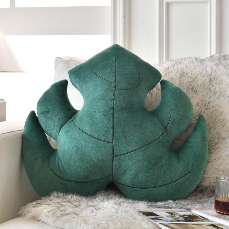 Ddliury Leaf Pillow Cute Decorative Throw Plant Pillow Aesthetic Decor Nature Pillow for Bed Couch Leaves Shaped Pillow Perfect for Bedroom Living Room Dark Green 15 Inches - Image 2