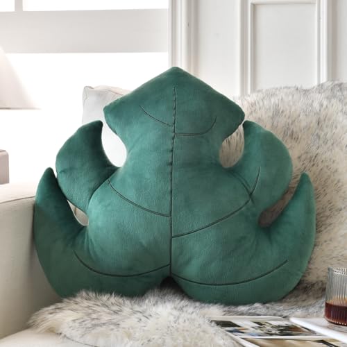 Ddliury Leaf Pillow Cute Decorative Throw Plant Pillow Aesthetic Decor Nature Pillow for Bed Couch Leaves Shaped Pillow Perfect for Bedroom Living Room Dark Green 15 Inches - Image 1