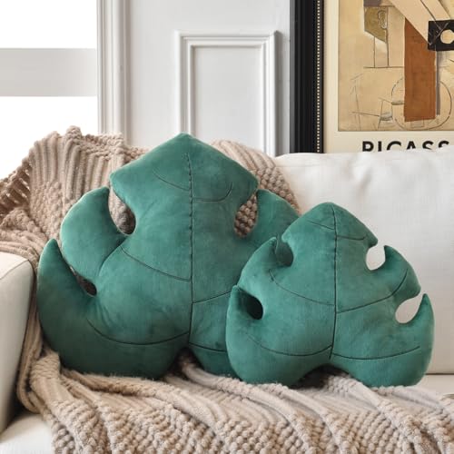 Ddliury Leaf Pillow Cute Decorative Throw Plant Pillow Aesthetic Decor Nature Pillow for Bed Couch Leaves Shaped Pillow Perfect for Bedroom Living Room Dark Green 15 Inches - Image 3