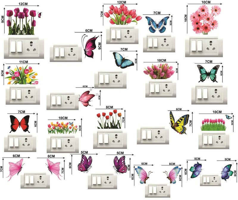 DecorVilla Decor Villa Butterfly and Flower Switch Board Wall Sticker Decal for Living Room Bedroom Office Vinyl Standard Multicolour - Image 2