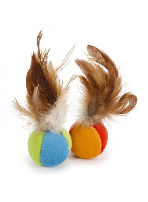 SmartyKat (2 Count) Flutter Balls Feather Cat Toys - Multi Color, 2 Count