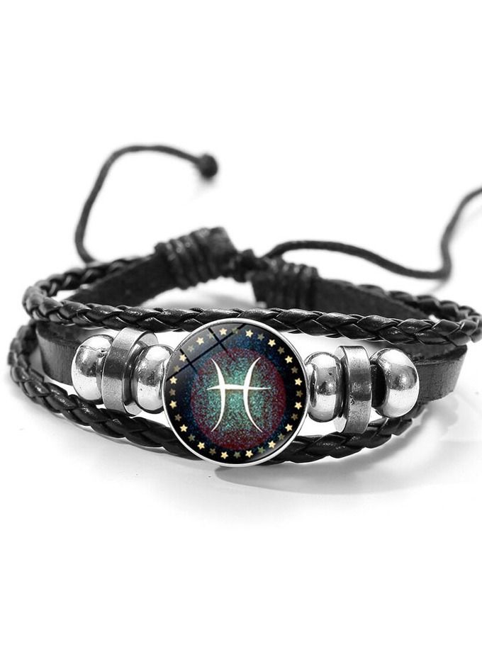5esha Twelve Constellations Gemstone Retro Handmade Beaded Leather Jewelry Bracelet - Image 1
