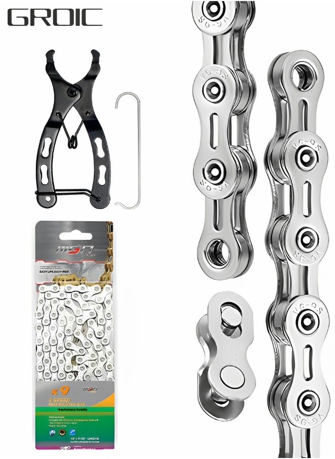 GROIC - Bike Chain 9 Speed 116 Links Half Hollow Lightweight Bicycle Chains with Quick-release Magic Buckle Dismantling and Installing Tool for Road Bike/MTB/BMX Chain - Image 1
