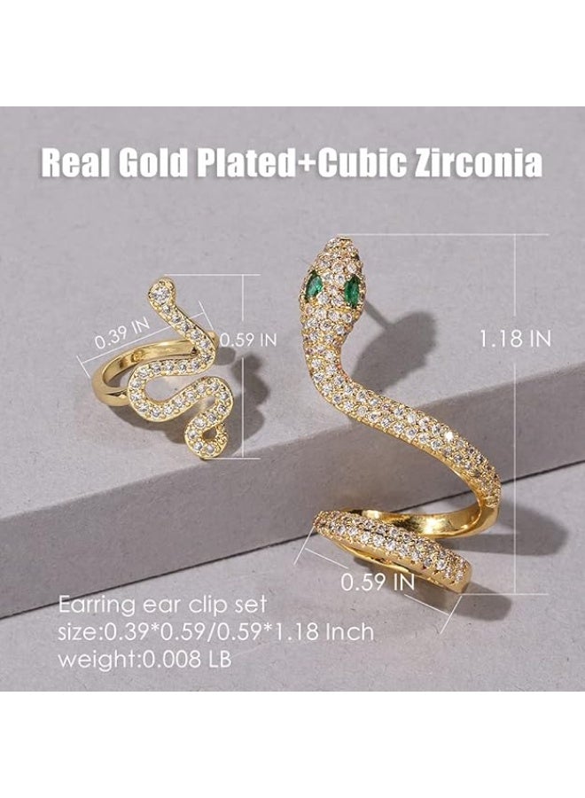 أقراط ذهبية للنساء، تصميم مشبك للأذن، مرصعة بأحجار الزركونيا المكعبة، قابلة للتعديل، لا تحتاج إلى ثقب الأذن. - Image 3