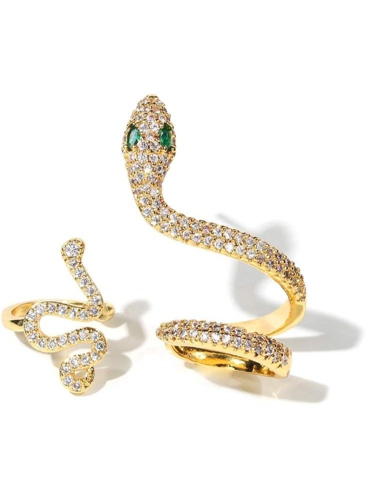 أقراط ذهبية للنساء، تصميم مشبك للأذن، مرصعة بأحجار الزركونيا المكعبة، قابلة للتعديل، لا تحتاج إلى ثقب الأذن. - Image 1