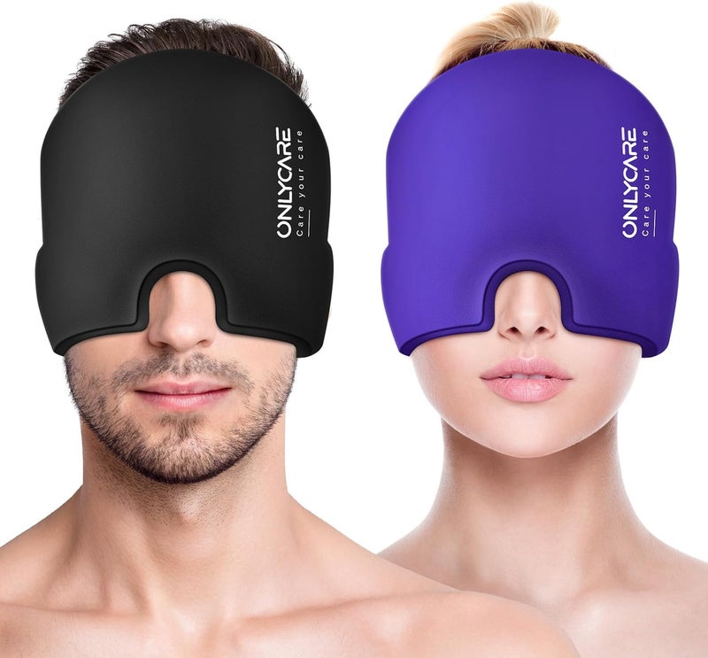 ONLYCARE ONLYCARE Migraine Relief Cap, Soothing Headache Hat, Upgraded Odorless Gel Ice Head Wrap, Hot and Cold Therapy, Headache Ice Pack for Tension and Stress(Black & Purple)