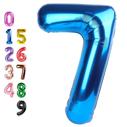 Enyeopd 7 Balloon Numbers 6 7 Birthday Decorations Six Seven Decoration 40 Inch 7 Balloons for Birthday Party Dark Blue Number Balloons for 7 17 27 Game Competition Wedding Anniversaries Party - Image 1