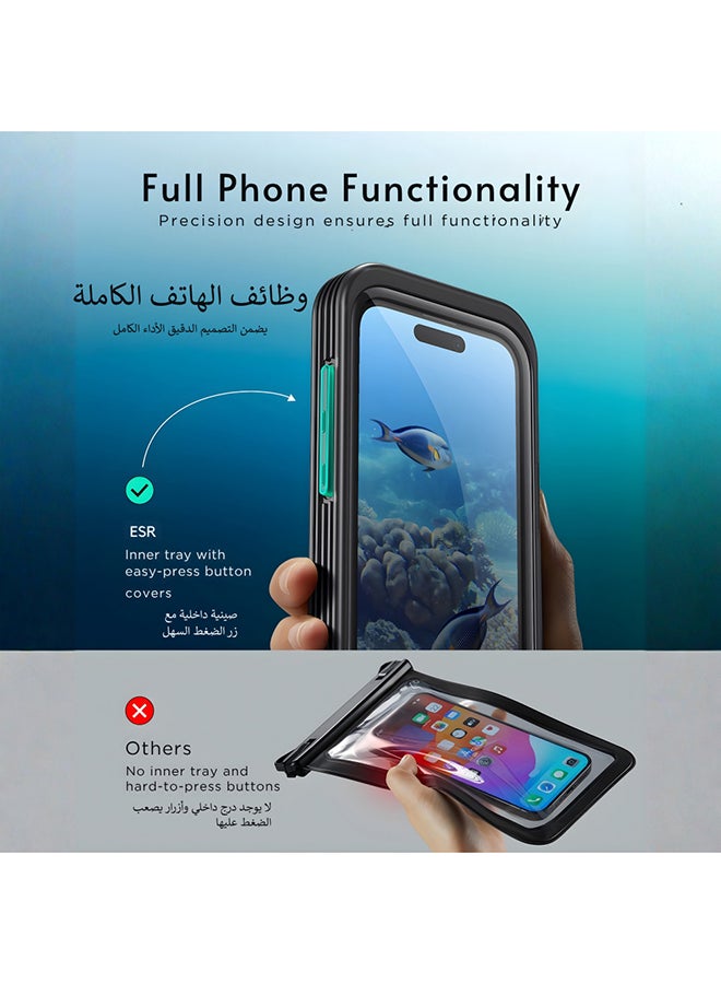 اي اس ار ESR جراب هاتف مقاوم للماء (IPX8) لآيفون 15/14/13 برو، حساسية اللمس تحت الماء، مع حبل تعليق، للغطس، أسود - Image 4